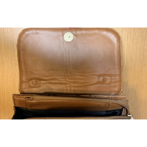 Gold Camel Beige Sunflower Embossed Tooled Artisan LEATHER Crossbody bag Purse - Picture 15 of 16